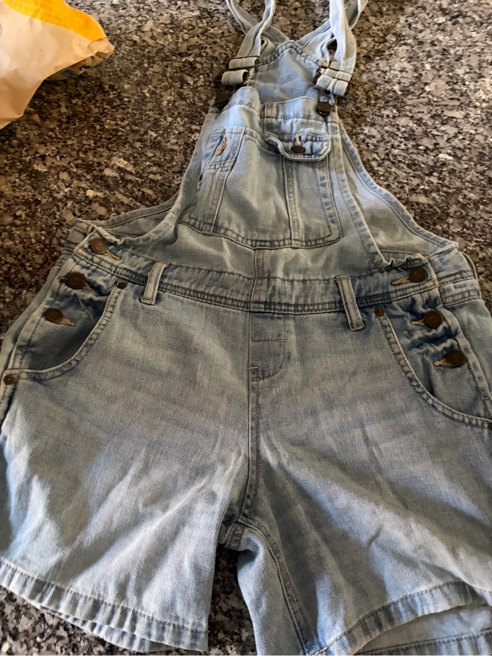 lei Light Blue Denim Shortalls with Red Logo Detail